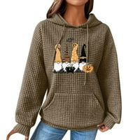 Sksloeg waffle hoodie žene Halloween kostur bundeve grafički pulover Ležerne prilike pulover Dukseri Basični duks sa džepovima Jesen s kapuljačom, smeđi XL