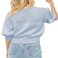 Delou ženski puff kratkih rukava pulover Spring Causal Crew majica za vrat Mekani pleteni izdubljeni