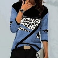 Trendi vrhovi za žene Leopard Print Okrugli vrat Patchwork Pulover dugih rukava majica