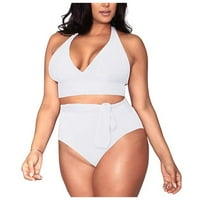 Entyinea Plus Size kupaći kostim za žene Visoki struk scoop vrat bikini setovi bijeli xxl