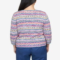 Alfred Dunner Womens Multi Texture Stripe Cardigan
