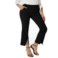 Brilliantme ženske ležerne baggy fit pantalone, visoka struka Splitske pantalone s jednim bojama s džepovima