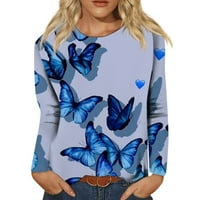 Strungten ženski modni casual Longslive leptir Print TOP BluZA