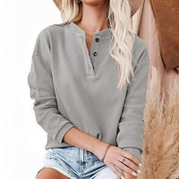 Žene Dukseri pulover vrhovi gumb Labavi fit dugme Henley pletena majica dugih rukava casual obične majice