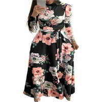 Ženska cvjetna print Big Swing haljina casual dugih rukava Boho Long Maxi haljina