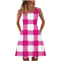 Ružičaste haljine za žene modni prugasti otisak kvadratni otvor Tunic TUNIC Flowy Swing midi haljina