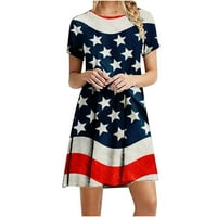 4. jula Ljetna haljina za žene Ležerna majica Haljina Američka zastava Štampani kratki rukovi Crewneck
