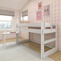 MA & LILY Potkrovlje kreveta sa stolom, moderna seoska kuća sa niskim twin potkrovljem krevetom za dječje drvo, bijelo pranje