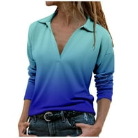 Ženska modna ispisana labava majica dugih rukava bluza rever, ležerne vrhove s vrhom za rastezanje