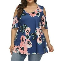 Žene Ljeto vrhovi ženski kratki rukav plus veličina cvjetnih tunika košulje modni okrugli izrez Bluze
