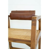 Kalalou Inc savijena stolica za krak tikovina sa tkanim sjedištem i kožnim jastukom natrag