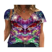 Ljetna ženska povremena bluza za ispis V izrez kratki rukav majica labavi vrhovi moda