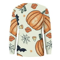 Halloween majice za žene, ženske zahvalnosti jeseni modni slatka bundeva tiska s dugim rukavima