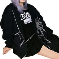 Huakaishijie ženski džemper s kapuljačom Rhinestone Spider Web dugi rukav kardigan sa džepom