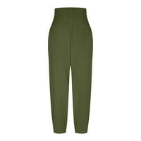 Modne ženske ležerne hlače u boji ravne široke pantalone za noge sa džepom vojske zelene m
