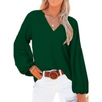 Women plus veličine klirence moda Ženska rukava s V-izrezom, puna povremena majica bluza Green