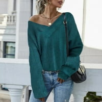 Entyinea Ženski prevelizirani džemperi za posadu dugi rukavi prevelicirani tunički džemperi zeleni xl