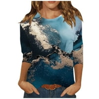 Hanas vrhovi ženski trendy casual tunika, mermerni pulover s rukavima, modni rukav labav fit osnovna bluza top plava # 1 xl