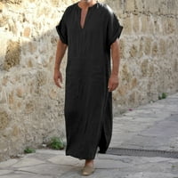 iopqo muške majice mens casual modni muslimansko pamučno posteljina V izrez kratki rukav rub jakne muške