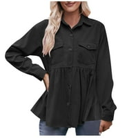 Ženske plus veličine, ženski casunski gumb dole V izrez Bluze s dugim rukavima, čvrstih boja za oblikovanje