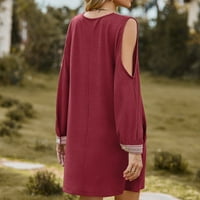 Ženska modna solidna boja dugi rukav V izrez čipka sa ramena haljina
