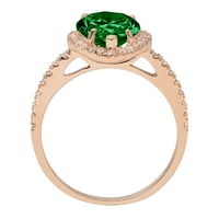 2. CT sjajan kruški rez simulirani smaragd 14k Rose Gold Halo Pasijans sa Accentima prsten sz 7.25