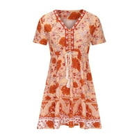 Uorcsa Elegant za odmor Ležerne prilike Cvjetne tiskane ljetne haljine s kratkim rukavima za žene Narančasta
