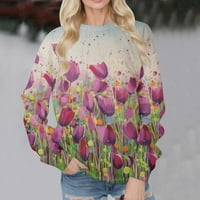 Dukserice Ženska posada Crta dugih rukava ramena cvjetni ispis Pulover casual labavi džemperi za žene