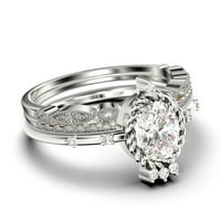 Zasljepljujuće Art Nouvea 2. Carat ovalni rez dijamantni prsten za angažman, vjenčani prsten u srebru