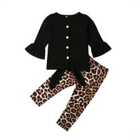 Gureui Little Kids Girls Casual Proljeće Jesenska odjeća Set lama rukavac gumb Solid Color Top + Leopard