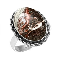 Prirodna luda čipkasta agatska ženska nakita Sterling srebrni prsten