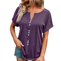 Ženske modne košulje Solidne boje tiskane vrhove Dugme Notch V-izrez T-majica Petal rukavi Ters Comfy