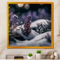Art DesimanArt cvjetajući ljubičasti cvijet lavande u zimi II cvjetni i botanički uramljeni umjetnički