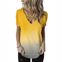 Ženske košulje Ženska modna casual labava V-izrez Gradient Majica kratkih rukava Top Yellow XXXXXL