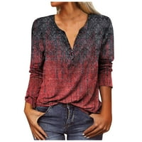 Ženski vrhovi rukav modna bluza Grafički printira žene Ljeto Henley majice Tunika tee crvene s