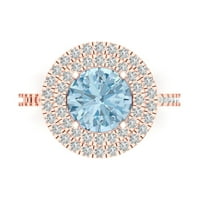 2. CT sjajan okrugli rez plavi simulirani dijamant 14k Rose Gold Halo Solitaire sa akcentima Veličina