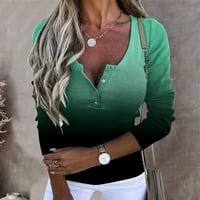 Cuhas Womens Modne bluze Košulje Dame Ležerne prilike Šareni gradijentni vitak U-vrat sa gumbom Dugih