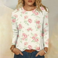 Strungten ženski modni casual dugih rukava Print Okrugli pulover za okrugli izrez Top bluza Prevelike majice za žene