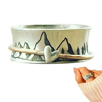 Fovolat modni prstenovi za žene estetski nakit rotirajući srčani prsten inspiracija Vintage Mountain