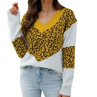 CETHRIO pulover džemperi za žene lagane V-izrez dugih rukava Ležerne prilike za zimsko čišćenje Žuti