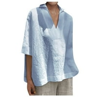 Ženska modna pamučna posteljina V-izrez kratka rukava stotina i jedna čvrsta boja labava majica bluza