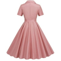 Clearsance Ljetne haljine za žene Srednja duljina kratkih rukava Moda A-Line Solid V-izrez haljina ružičasta