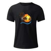 Ležerna košulja za muškarce Loose FIT 3D Sunset Palm Tree Ispis okrugli vrat Majica kratkih rukava Bluza Ljetna prozračna šetnja tee crna l