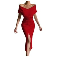 Ljetne haljine za žene kratki rukav čvrsti modni modni gležnjač duljina s gornje rukavice crvene m