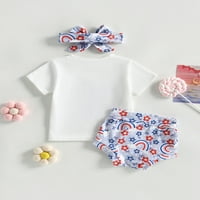4. jula Baby Girl Outfit Rainbow USA Majica s kratkim rukavima s elastičnom strukom Hlače za glavu Patriotska set odjeće