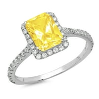 1. CT Sjajni smaragdni rez simulirani žuti dijamant 14k bijeli zlatni halo pasijans sa prstenom s naglaskom