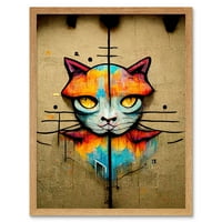 Živahne simetrične ulične umjetničke muralne grafite Mačja umjetnost Ispis uokvireni zidni dekor