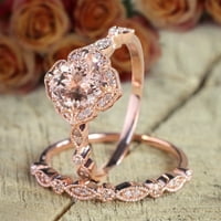 1. Carat Round Cut Real Morgatit i Diamond Moissanite Halo Bridal Wedding Ring set sa 18K ružičastom