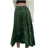 Visoka proretna suknja Ženski ljetni elastični struk Maxi suknje Boho a linija Flowy duge suknje s džepovima Klarirane suknje za žene plus veličina duga zelena s