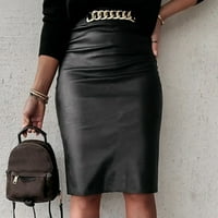 Ženska PU kožna suknja HIP paket Visoka struka rastegnuta dužina koljena A-line trošenje za rad suknje